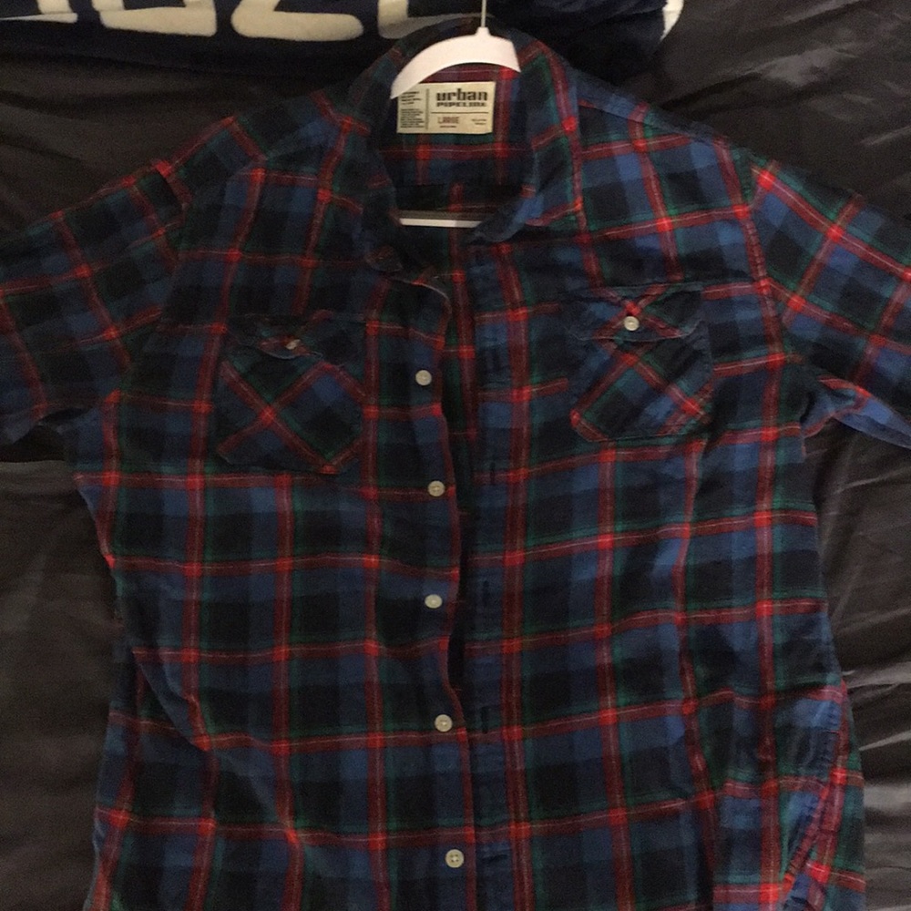 Blue, red and green urban pipeline flannel